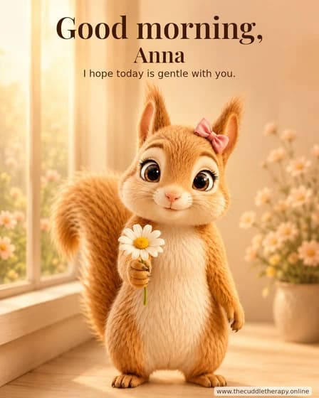 Good morning, Anna. A squirrel holds a daisy.